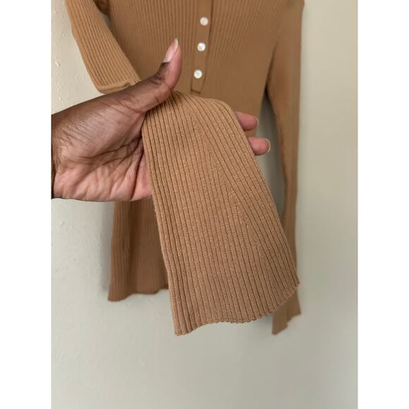 LOFT Tan Collared Ribbed Long Sleeve Top Size XS - Picture 4 of 8